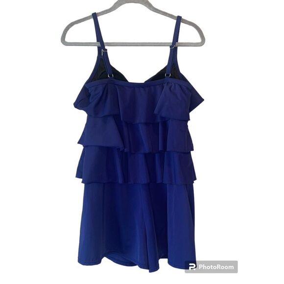 FIT4U Size 10 Blue Romper Style Tiered One Piece Swimsuit - Picture 2 of 3